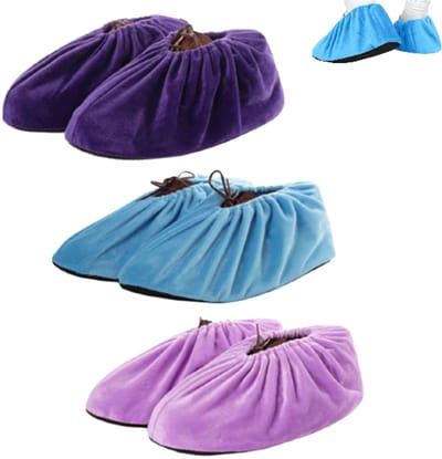 3 paar - Wasbare schoenovertrekken - Antislip fleecezool - Herbruikbare schoenovertrekken - Volwassenen - Lichtblauw, druivenpaars, Donkerpaars - One size fits all - Zacht - Unisex binnenschoenovertrekken