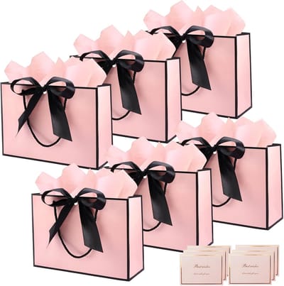Dailygoods- Cadeautasjes Groot - 6 Stuks - 28 x 10 x 20 cm - Papieren Zakjes - Waterdicht - Inclusief Wenskaarten - Met Strikbandjes - Cadeauzakjes