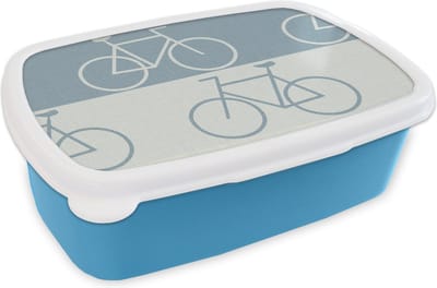 Broodtrommel Blauw - Lunchbox - Brooddoos - Fiets - Blauw - Patroon - 18x12x6 cm - Kinderen - Jongen