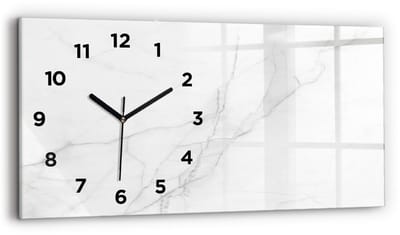 Wallfluent Wandklok - Decoratief marmer Klok met Afbeelding - 60 cm x 30 cm - Wit Wandklok - Zwarte Handen - Wandklok Met Cijfers - Wandklok Glas Woonkamer - Glazen Klok Rechthoekige - Minimalistisch Wandklok - Klok met Afbeelding