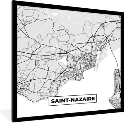 Fotolijst incl. Poster - Saint-Nazaire - Plattegrond - Frankrijk - Kaart - Stadskaart - 40x40 cm - Posterlijst