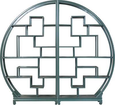 Fine Asianliving Chinese Boekenkast Ronde Display Open Kast Pine Groen B176xH192cm Chinese Meubels Oosterse Kast