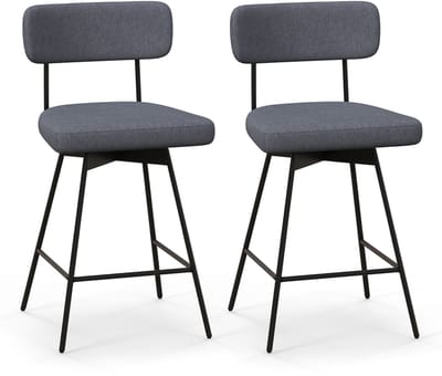 COSTWAY Set van 2 barkrukken, draaibaar, barstoel bekleed met rugleuning en voetensteun, 63,5 cm zithoogte, keukenstoel met metalen frame, moderne barkruk voor keuken, eetkamer