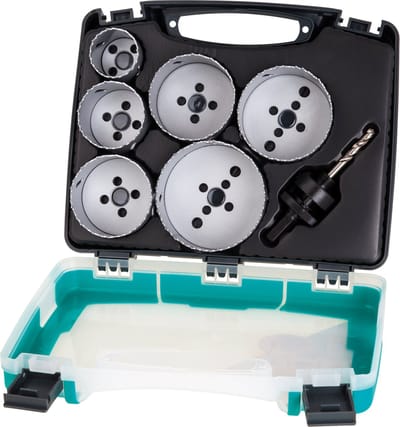 wolfcraft - Gatenzaagset 76mm - Gatenzaag SET voor Elektra - 7-delig - Voor hout, kunststof, metaal en afwerkplaten, Ø 40 - 86 mm - 5423000
