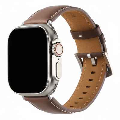 Leren bandje - geschikt voor Apple Watch series 1/2/3/4/5/6/7/8/9/10/11/ SE (1,2,3) / Ultra (1,2,3) met maat 44 mm / 45 mm / 46 mm / 49 mm - leer - donkerbruin