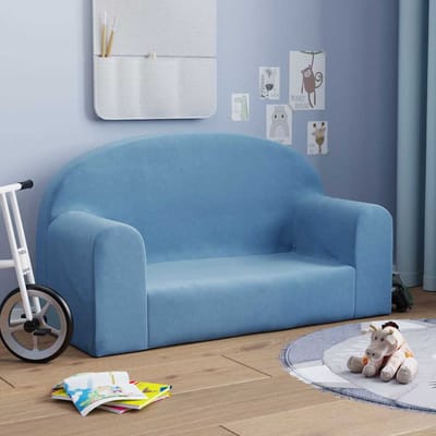 vidaXL - Kinderbank - 2-zits - zacht - pluche - blauw