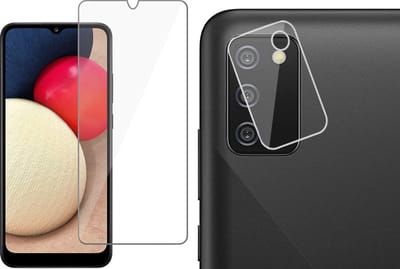 Screenprotector geschikt voor Samsung A02s + Camera Lens - Glas Screen Protector