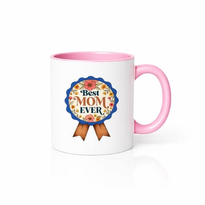 Best Mom Ever Mok 330 ml – roze-witte koffiemok met bloemen award design – Cadeau voor mama