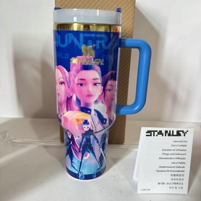 Tasse à café de voiture grande capacité Chasseurs de sorcières Imprimé Acier inoxydable Tasse à glace avec paille 1.1L-2L blue