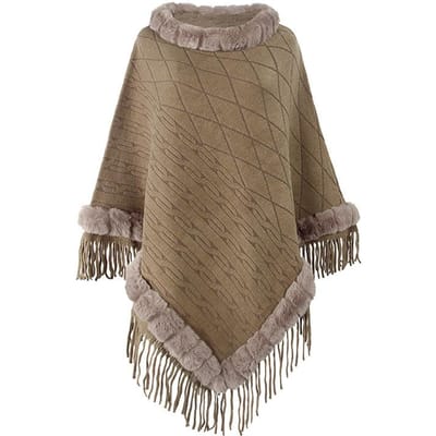 Dames winter nieuwe producten Europese en Amerikaanse bontkraag effen kleur gebreide mantel warme sjaal One size kaki