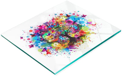 Duurzame en stijlvolle glazen snijplank met een kleurrijk boompatroon, 60x52 cm