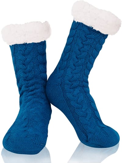 Budino® Huissokken - Verwarmde sokken - Antislip Sokken - Warme Sokken - Dikke Sokken - Anti Slip - Fluffy Sokken - Dames en Heren - Lichtblauw