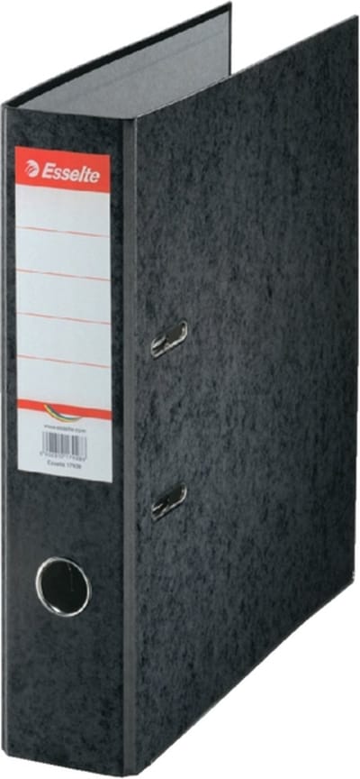 Esselte Rainbow Duurzame Kartonnen A4 Ordner - Capaciteit van 500 Vel - Rugbreedte van 75mm - Zwart