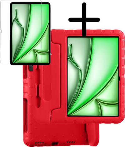 Hoesje Geschikt voor Apple iPad Air 6 (2024) - 11 inch - 6e Generatie - M2 - Met Screenprotector - Kinderhoes Shockproof Bumper - Kidsproof Case - Tablet Hoes - Kinder Hoes Cover - Rood