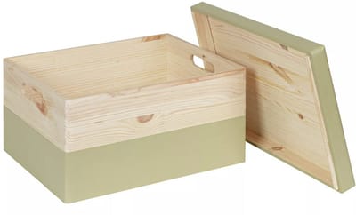 HAUDT® Houten kist KIM Maxi Pistache met losse deksel - handgrepen - 39,5 x 29,5 x 23 cm - inhoud 21.8L - afneembare deksel - groen