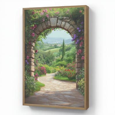 Wandlamp 70x100 cm - Oplaadbaar - Doorkijk - Landschap - Bloemen - Pad - Uitzicht - Wandlampen binnen woonkamer - Slaapkamer lamp - Decoratieve nachtlamp - Vloerlamp draadloos