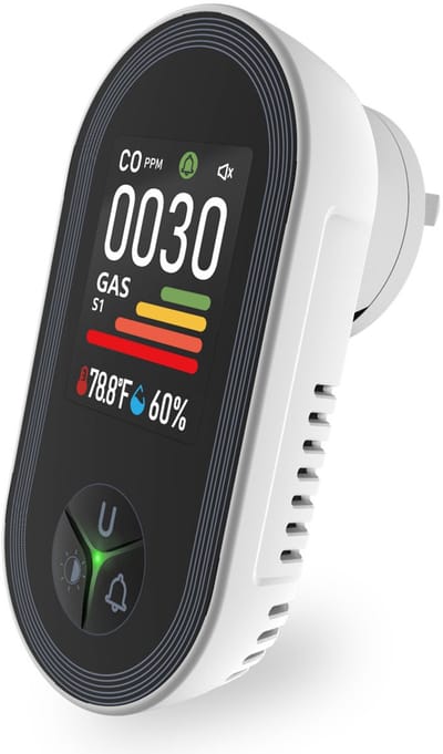 4in1 Co2 Gas Detector | Luchtkwaliteitmeter | Wifi | Plug-in 230V | LCD Display | Alarm 85 dB | Automatische reset | Zwart