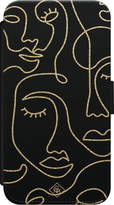 Casimoda® bookcase - Geschikt voor iPhone Xs - Hoesje met pasjeshouder - Abstract Faces - Zwart - Kunstleer