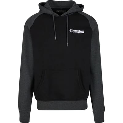 Mister Tee - Compton Wording EMB Raglan Hoodie/trui - S - Zwart/Grijs