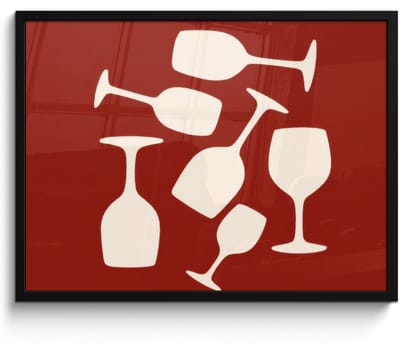 Poster in lijst - Fotolijst 70x50 cm - Posters - Wijnglazen - Silhouetten - Wit - Posterlijst zwart - Decoratie - Wanddecoratie woonkamer - Muurdecoratie slaapkamer