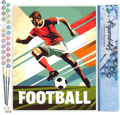 Figured'Art Schilderen op Nummer Volwassenen canvas Sportaffiche Voetbal- Handwerk acrylverf Kit DIY Compleet - 40x50cm zonder frame