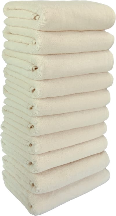 Biologische Handdoekenset - 50x100cm - 10 Stuks - 100% Katoen - GOTS & Vegan - Hotelkwaliteit - Ecru - De Linde Home