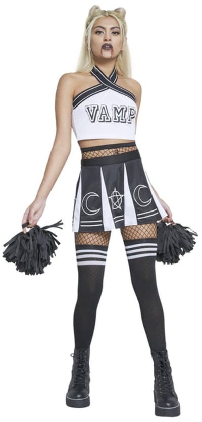 Fever - Vamp Cheerleader Kostuum - L - Wit/Zwart