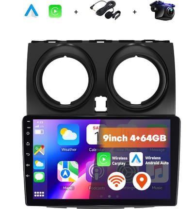 Boscer 2 Din Autoradio - Geschikt voor Nissan Qashqai (2006-2016) - Draadloos Apple CarPlay & Android Auto - 9 Inch HD Touchscreen - Android 15 - 4+64GB - GPS - WiFi, Bluetooth & USB - Achteruitrijcamera & Microfoon