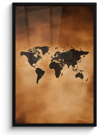 Poster in lijst - Fotolijst 60x90 cm - Posters - Wereldkaart - Bruin - Kaart - Posterlijst zwart - Decoratie - Wanddecoratie woonkamer - Muurdecoratie slaapkamer