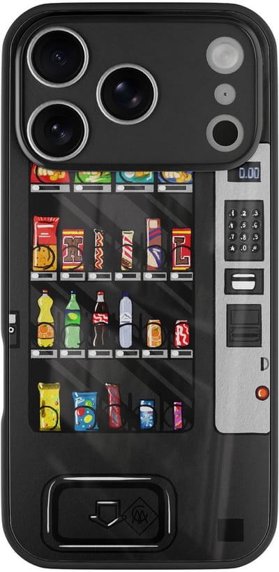 Casimoda® hoesje - Geschikt voor iPhone 17 Pro - Snoepautomaat - Luxe Hard Case Zwart - Backcover telefoonhoesje - Multi