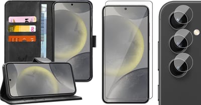 Hoesje geschikt voor Samsung Galaxy S24 - Screenprotector Glas & Camera - Portemonnee Book Case Zwart