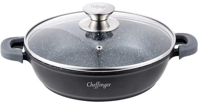 Cheffinger Lage Braadpan met Deksel - 40cm - Zwart - Inductie