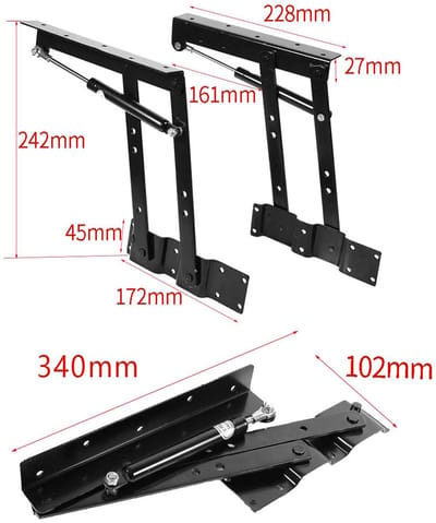 Dailygoods- Tafelmechanisme Zwart - Opvouwbaar Hefmechanisme - Stalen Scharnier - Roestbestendig - Capaciteit 50kg - Hoogte 242mm