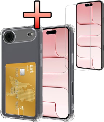 Hoesje - Geschikt voor Apple iPhone Air - Met Screenprotector - En Pashouder - En Kaarthouder - Telefoon Hoes Shockproof - Siliconen Case - Back Cover - Shock Proof - Pasjes Houder - Transparant