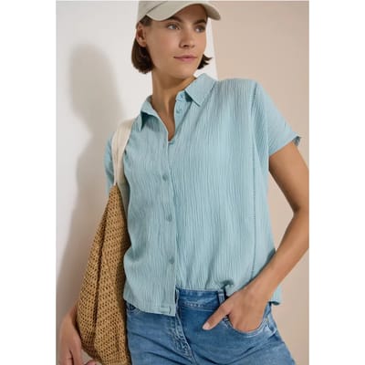 Overhemdblouse met hangende schouder in effen kleur