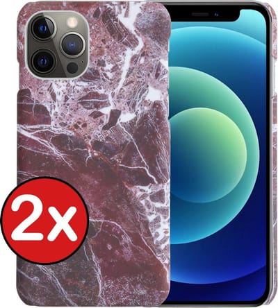 Hoesje Geschikt voor iPhone 12 Pro Hoesje Marmer Hardcover Fashion Case Hoes - Hoes Geschikt voor iPhone 12 Pro Marmer Hoesje Hardcase Back Cover - Rood - 2 PACK