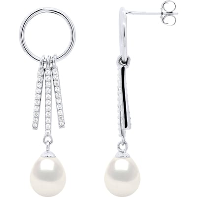 Oorbellen met ronde en streepjes, gemonteerd met cubic zirconia