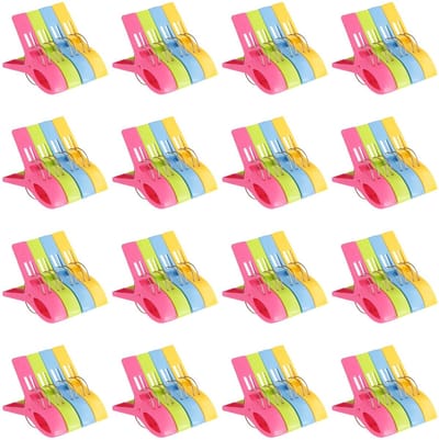 Dailygoods - 64 stuks Grote kunststof wasknijpers - Handdoekklemmen voor kleding en strandlakens