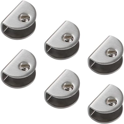 6 Stuks RVS Clip Houder, Verstelbare Glazen Plank Steunen, Wandmontage, Halfronde Glazen Klemmen voor 8mm Dikke Glas en Planken, Ideaal voor Interieur en Decoratie