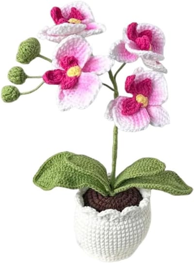 SnelShoppen - Handgemaakte Gehaakte Phalaenopsis Orchidee Potted Plant met Pot - Knitted Art Orchidee Bloemen voor Thuis, Kantoor, Bruiloft, Tafel, Ce