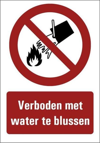 Verboden met water te blussen tekstbord - kunststof 210 x 148 mm (A5)
