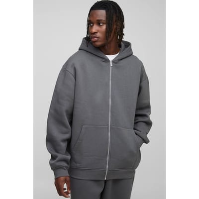 Lange Basic Oversized Hoodie met ritssluiting | Charcoal | Size Small