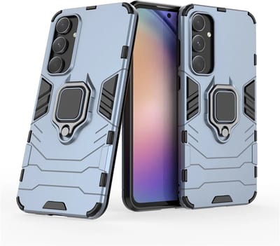 MobyDefend Hoesje - Geschikt voor Samsung Galaxy A55 - Dubbelgelaagde Pantsercase Met Standaard - Blauw