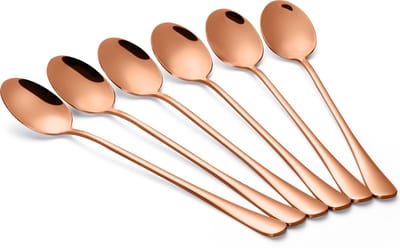 Alheco 6 lange ovale lepels – Latte macchiato – Dessertlepels set – 19,5cm – Sorbetlepels – IJslepels - Theelepels - Rosé goud
