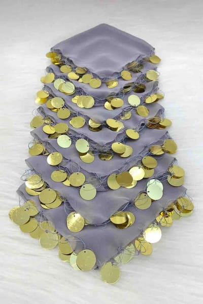 DFA Traditionele Dansdoekjes / Halay Mendili met Goudkleurige Muntjes - Henna Feest Accessoires - GRIJS - 10 Stuks