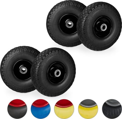 4x steekwagenwiel zwart - volrubber - reservewiel - 100 kg - stalen velg