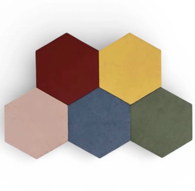 5 Prikborden | zelfklevend | 5 kleuren | Kurk | Zeshoekig | 20 x 20 | velours stof |