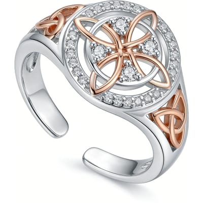 Tweekleurige Koperen Heksenknoop Ringen Voor Vrouwen Hekserij Vol Zirconia Inleg Open Ring Amulet Bescherming Sieraden Cadeau resizable white