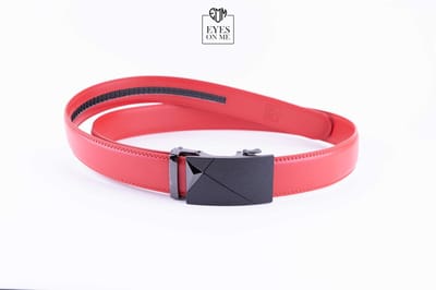 Rode lederen riem zonder gaatjes met automatische gesp voor heren ( model N225 )