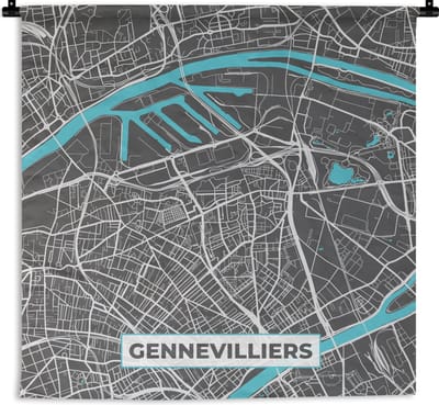 Wandkleed - Wanddoek - Gennevilliers - Frankrijk - Stadskaart - Kaart - Plattegrond - 180x180 cm - Wandtapijt